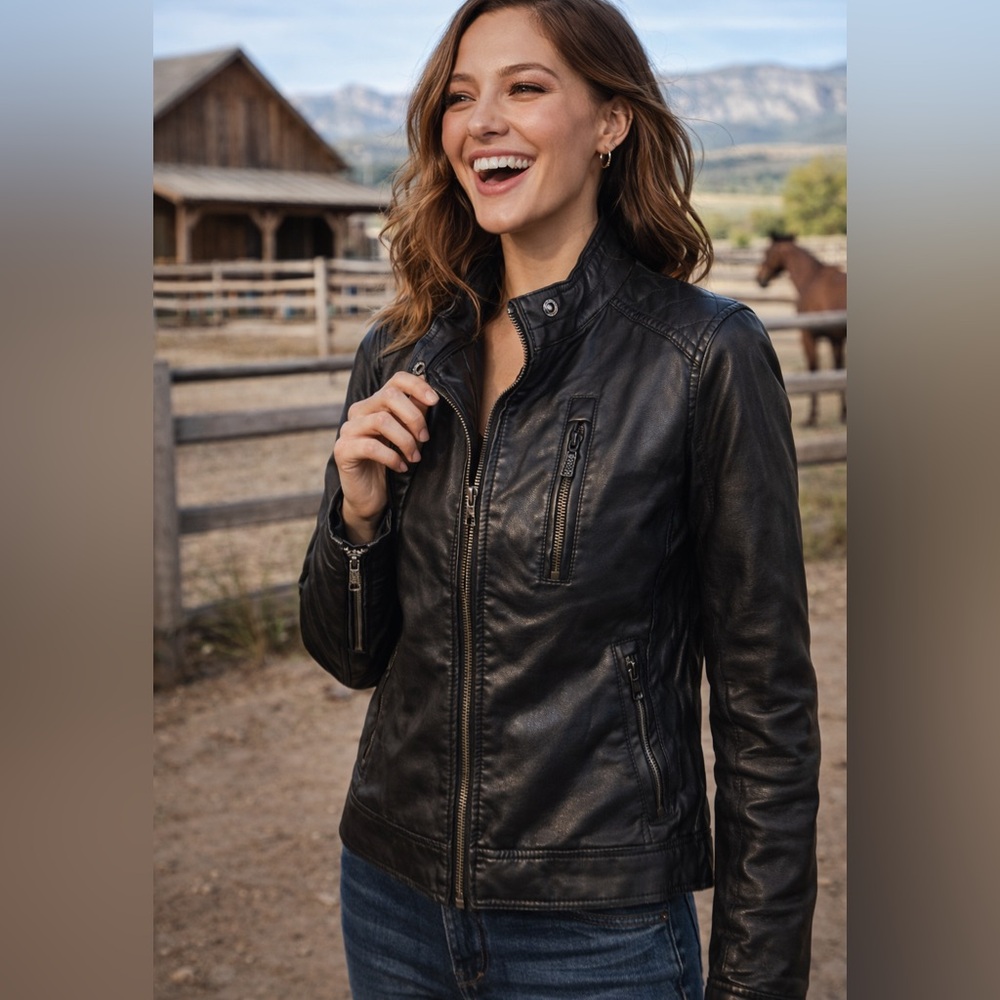 Apt. 9 Women's Classic Black Leather Jacket - Picture 1 of 5